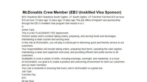 eb3 mcdonald's|EB3 Visa .